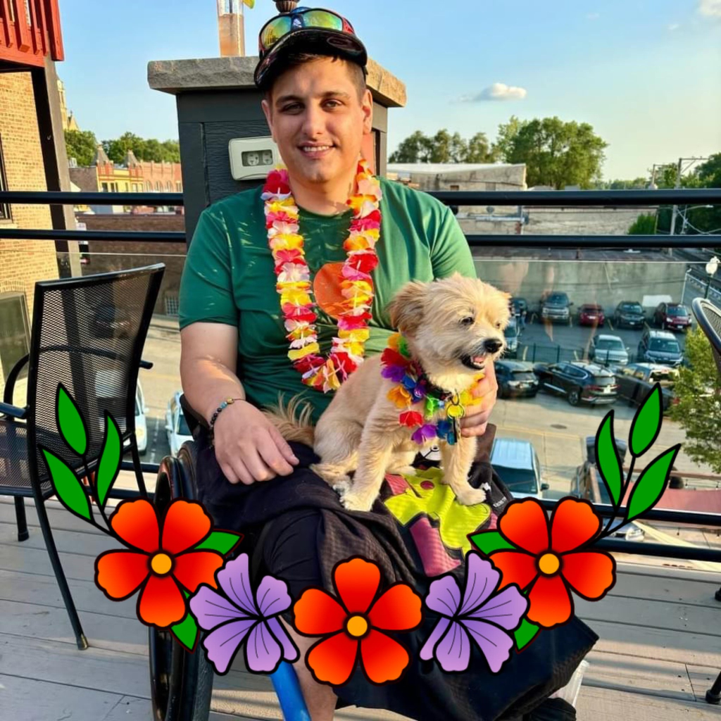 Mark chilling with his dog, Maggie.